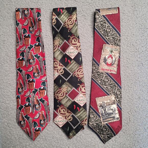 Vintage TABASCO Silk Necktie LOT Food Chili Pepper Graphic Novelty USA 90s Print - Picture 1 of 3